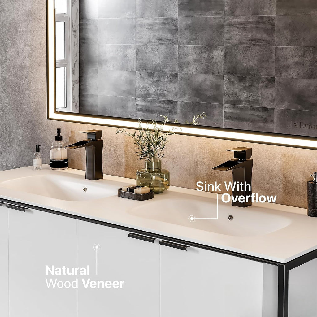 White Wall Mount Double Sink Vanity