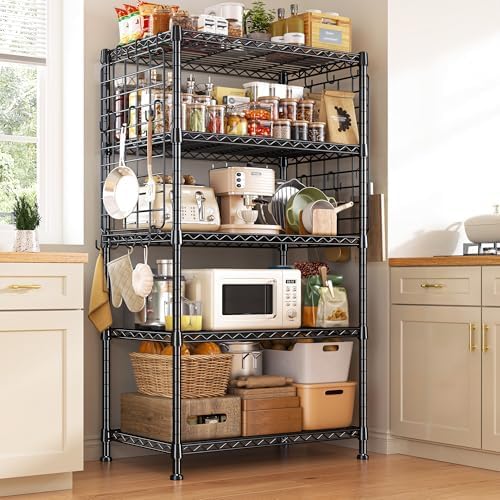 5-Tier Adjustable Storage Rack With Hooks