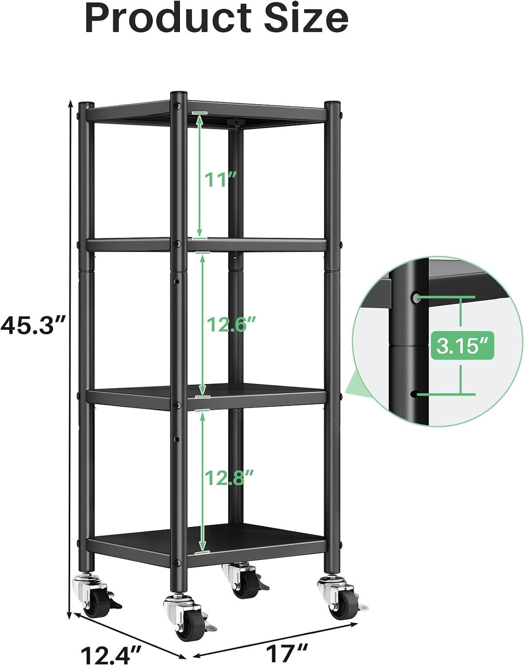 4-Tier Wheeled Adjustable Metal Shelf
