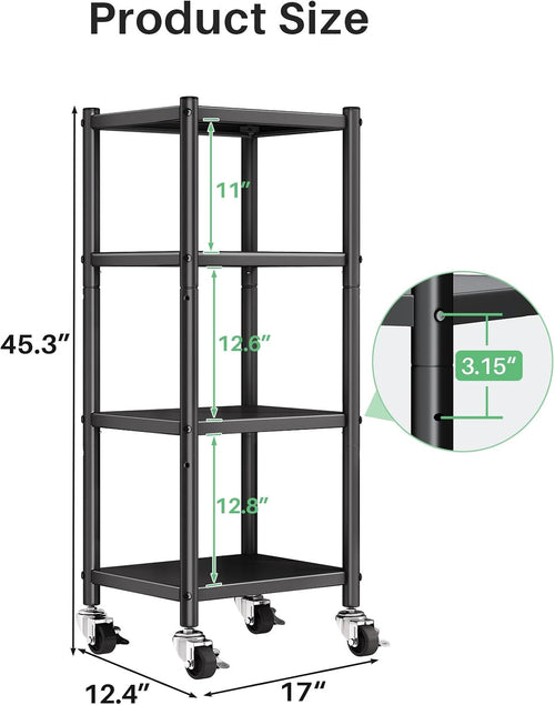 4-Tier Wheeled Adjustable Metal Shelf