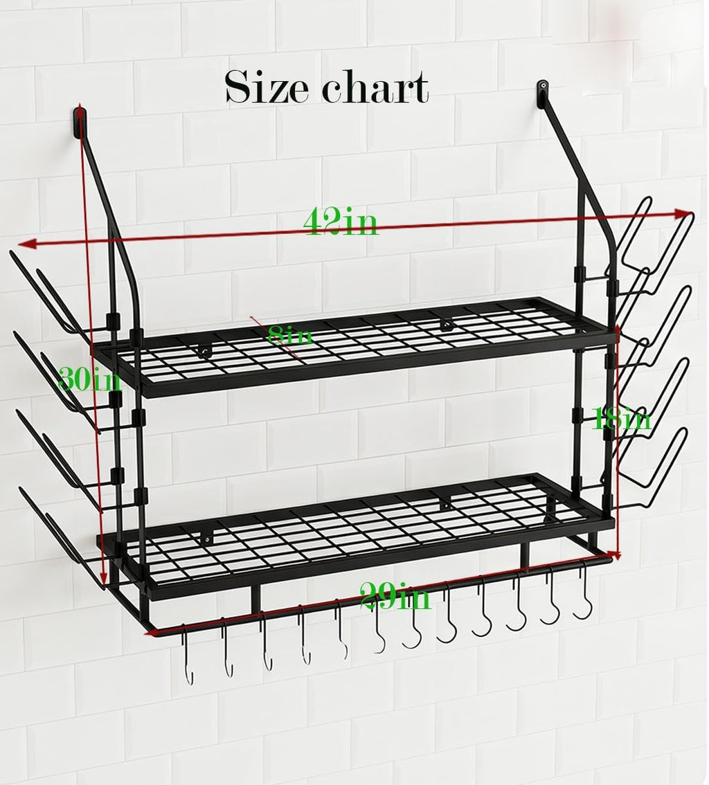 Black 2-Tier Wall Mount Pot Rack