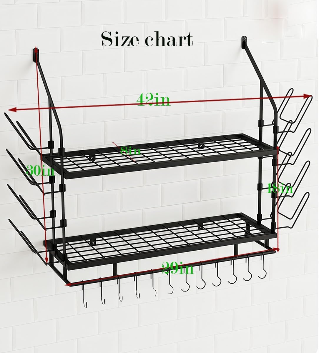 Black 2-Tier Wall Mount Pot Rack