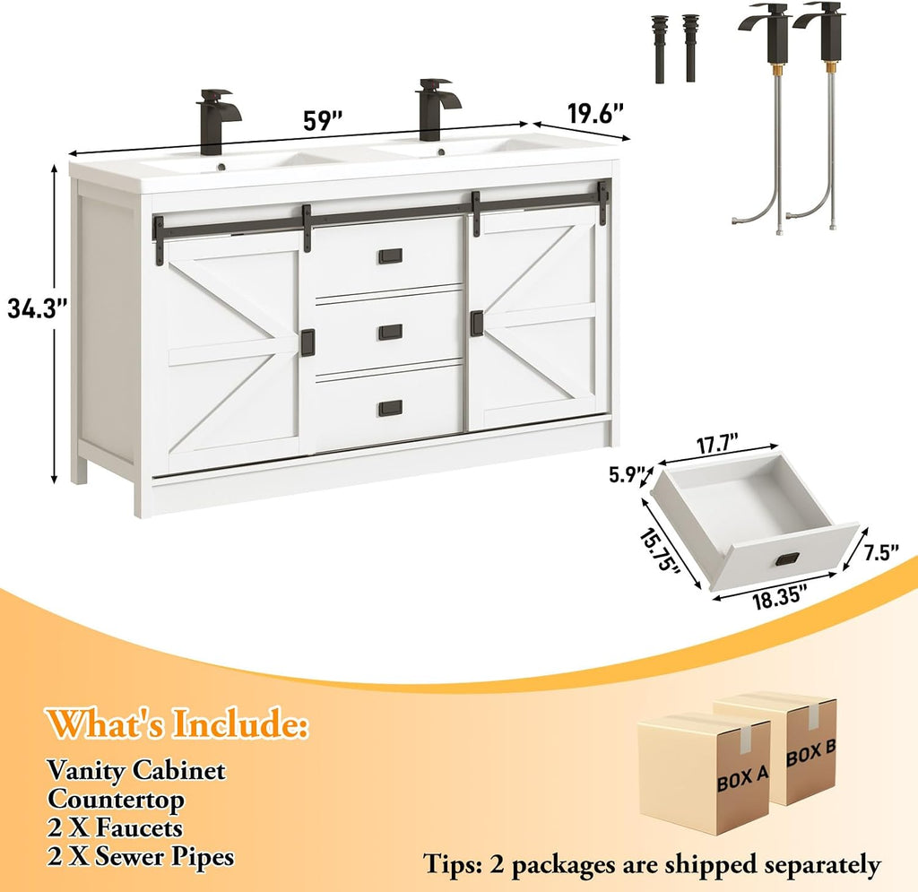 White Farmhouse Double Sink Vanity Set