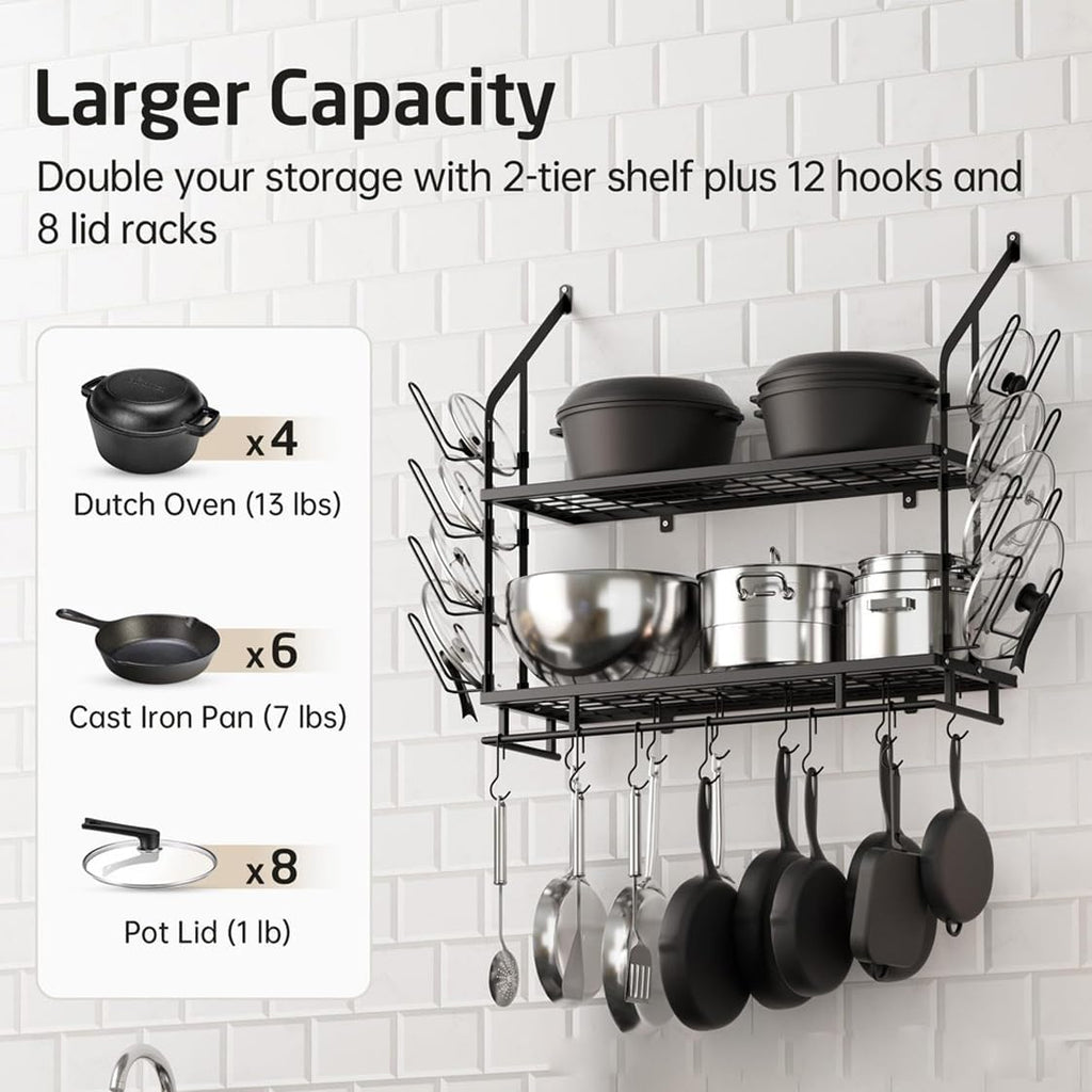 Black 2-Tier Wall Mount Pot Rack