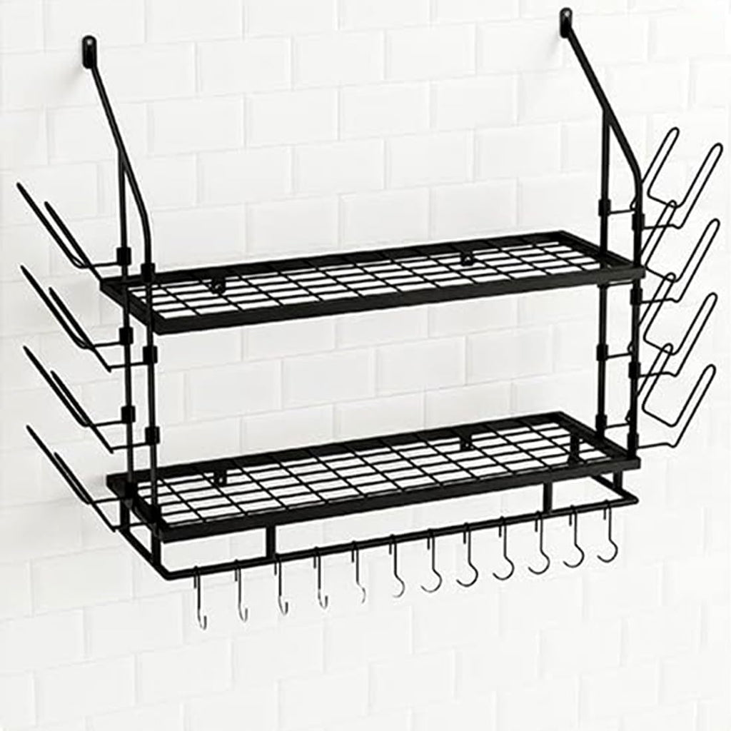 Black 2-Tier Wall Mount Pot Rack