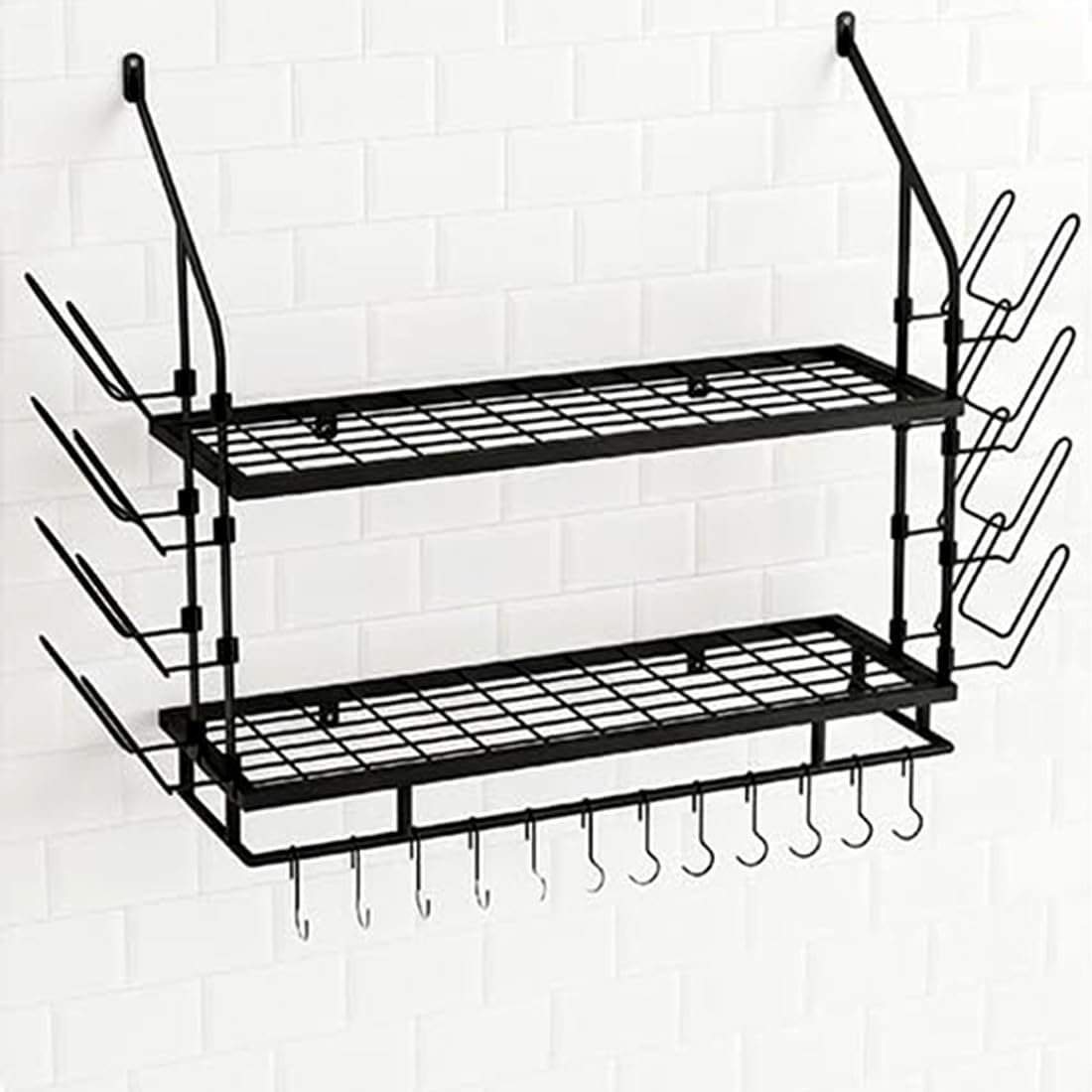 Black 2-Tier Wall Mount Pot Rack