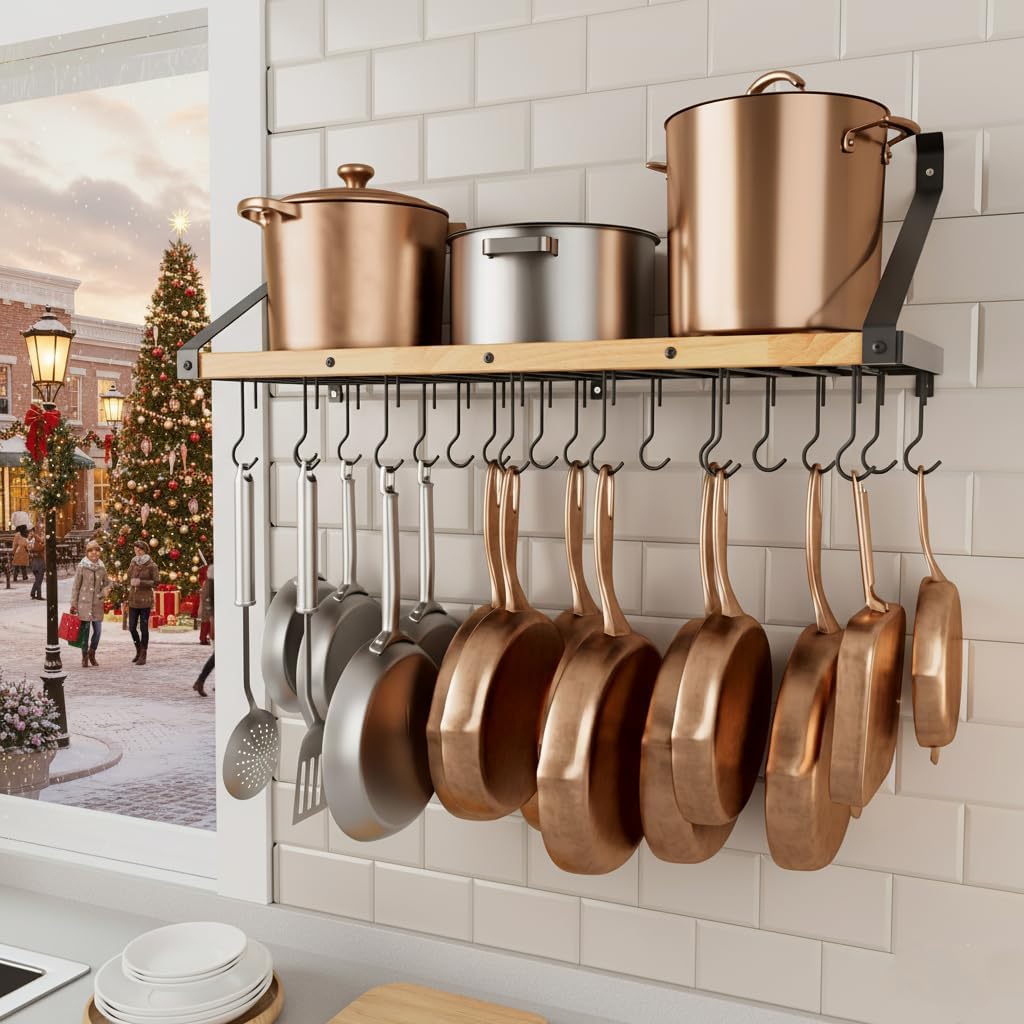 Wood Wall Mount Pot Hanging Rack