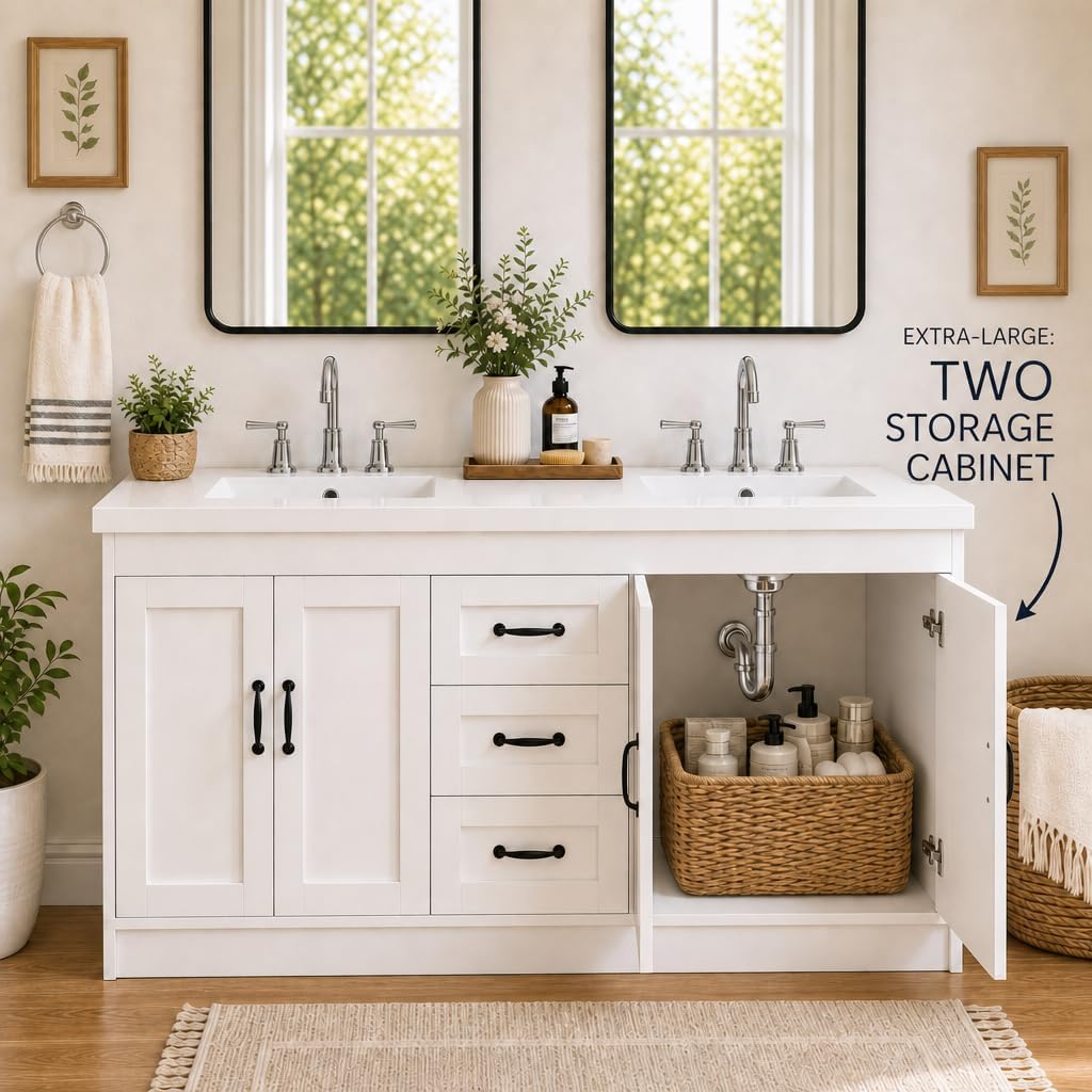 White Freestanding Double Sink Vanity