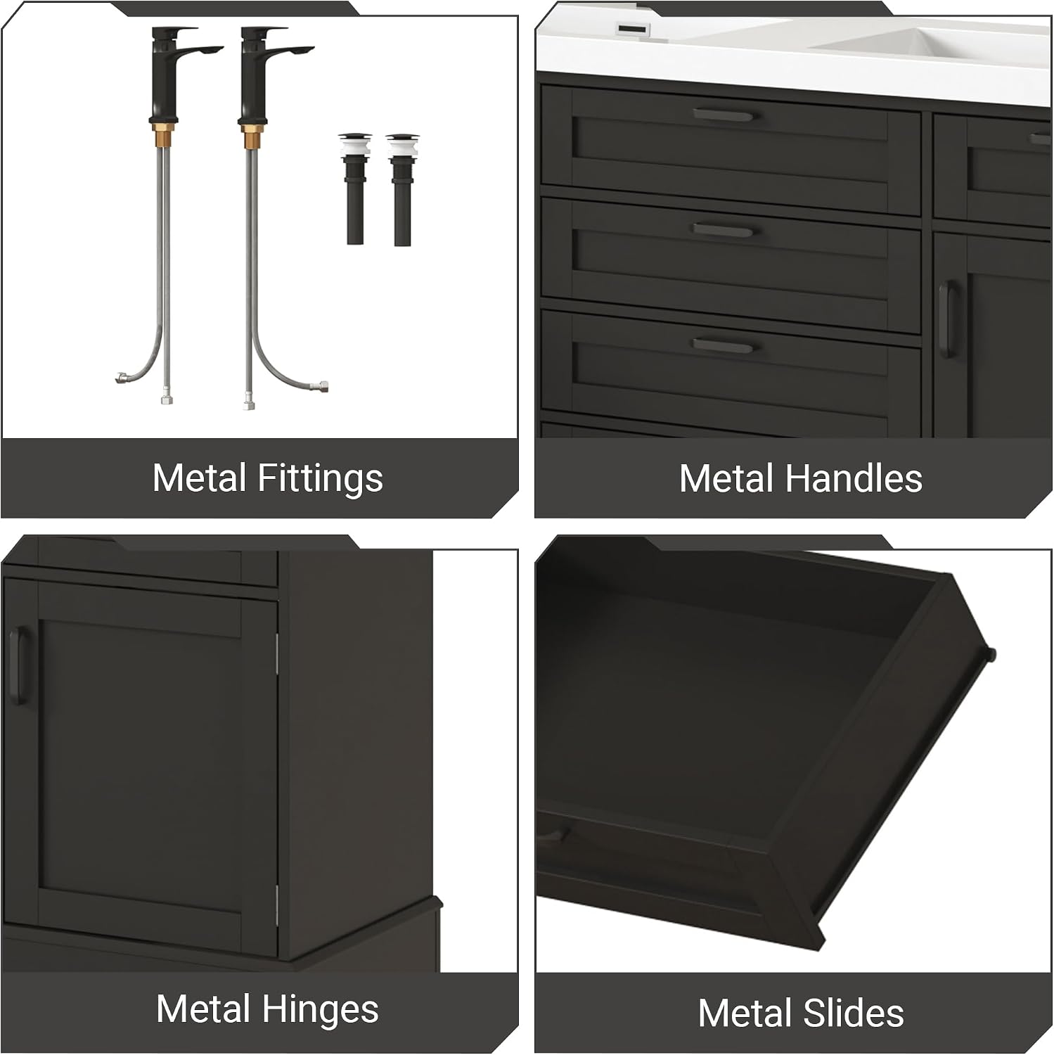 Black Freestanding Double Sink Vanity Cabinet