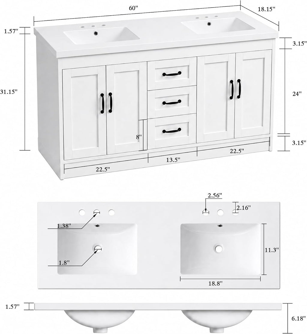 White Freestanding Double Sink Vanity