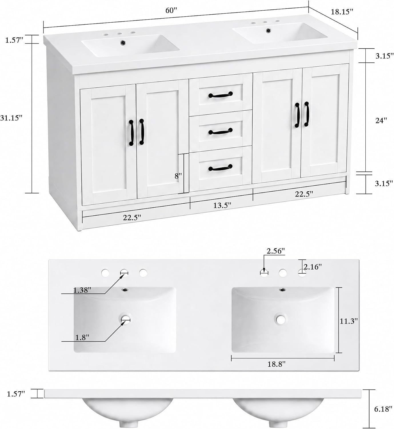White Freestanding Double Sink Vanity
