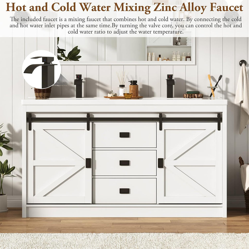White Farmhouse Double Sink Vanity Set