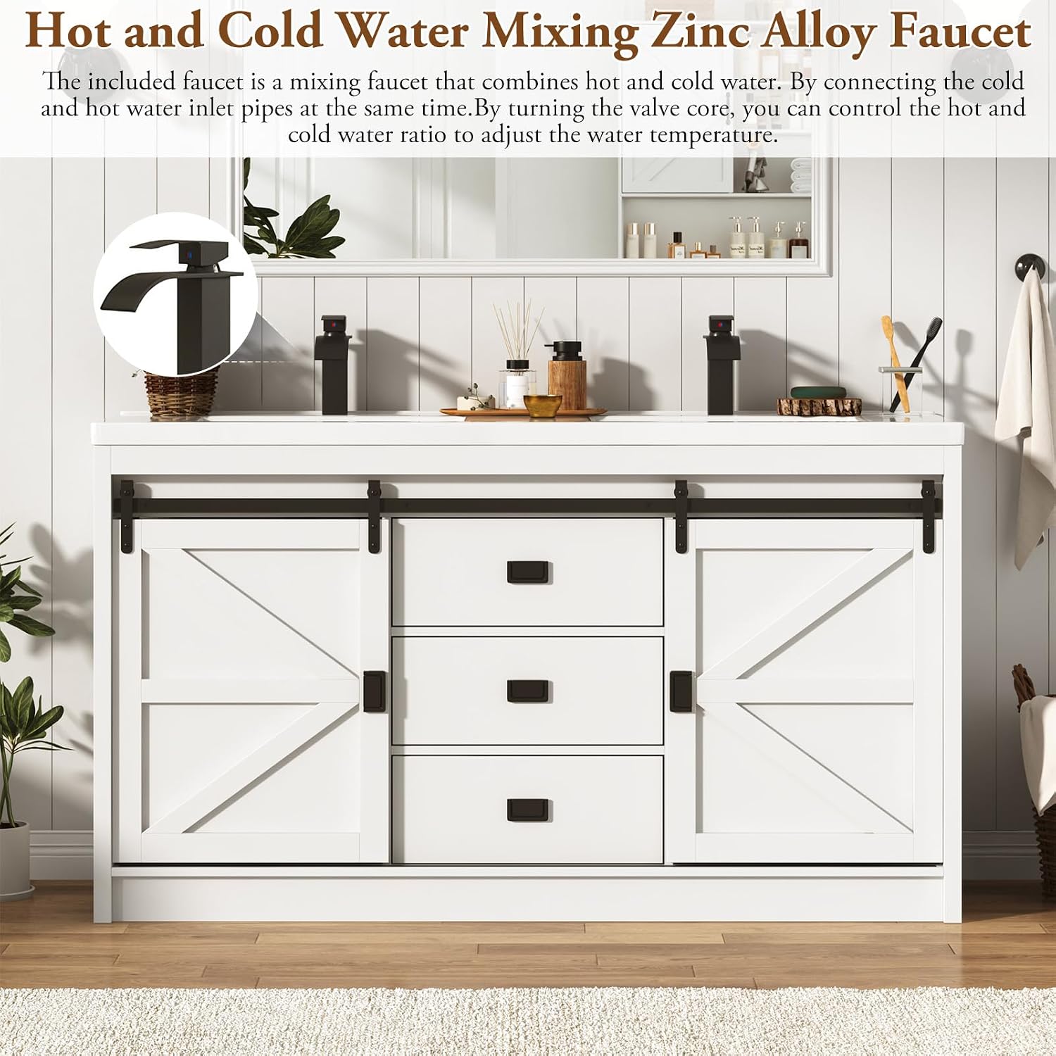 White Farmhouse Double Sink Vanity Set