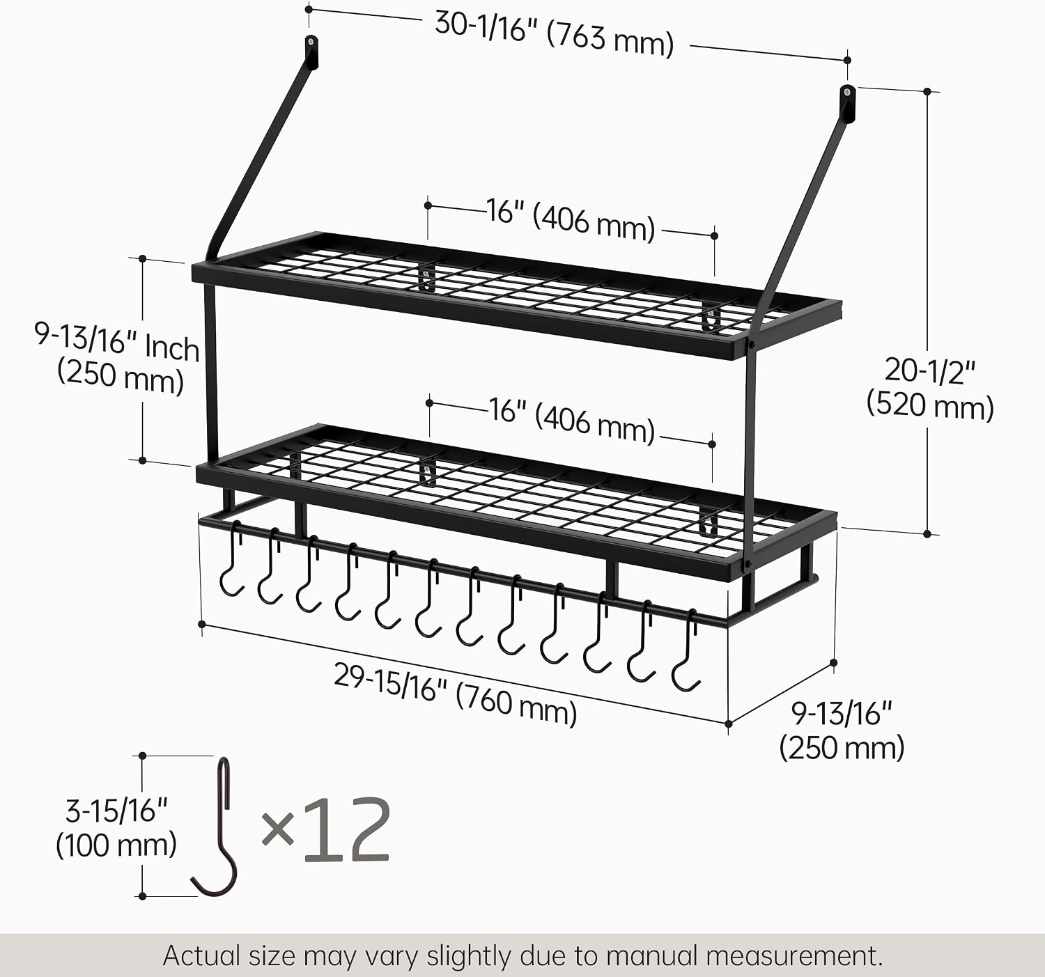 Wall Pot Rack With Hooks Storage Shelf