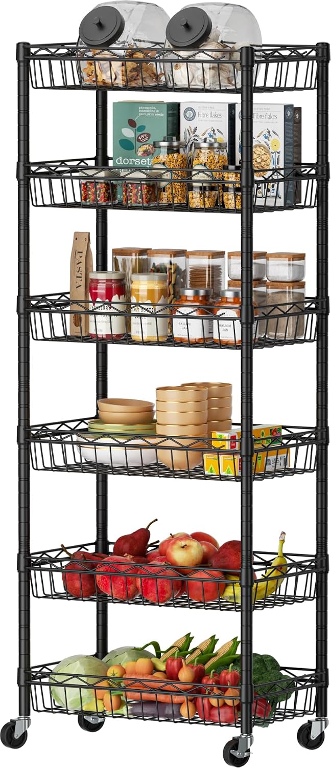6-Tier Wheeled Adjustable Metal Shelf