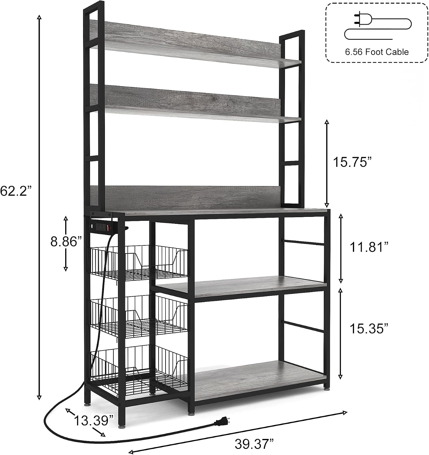 5-Tier Kitchen Rack With Outlet Hooks