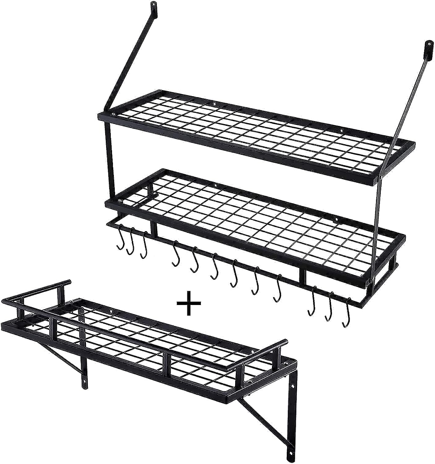 Matte Black Kitchen Pot Storage Rack Set