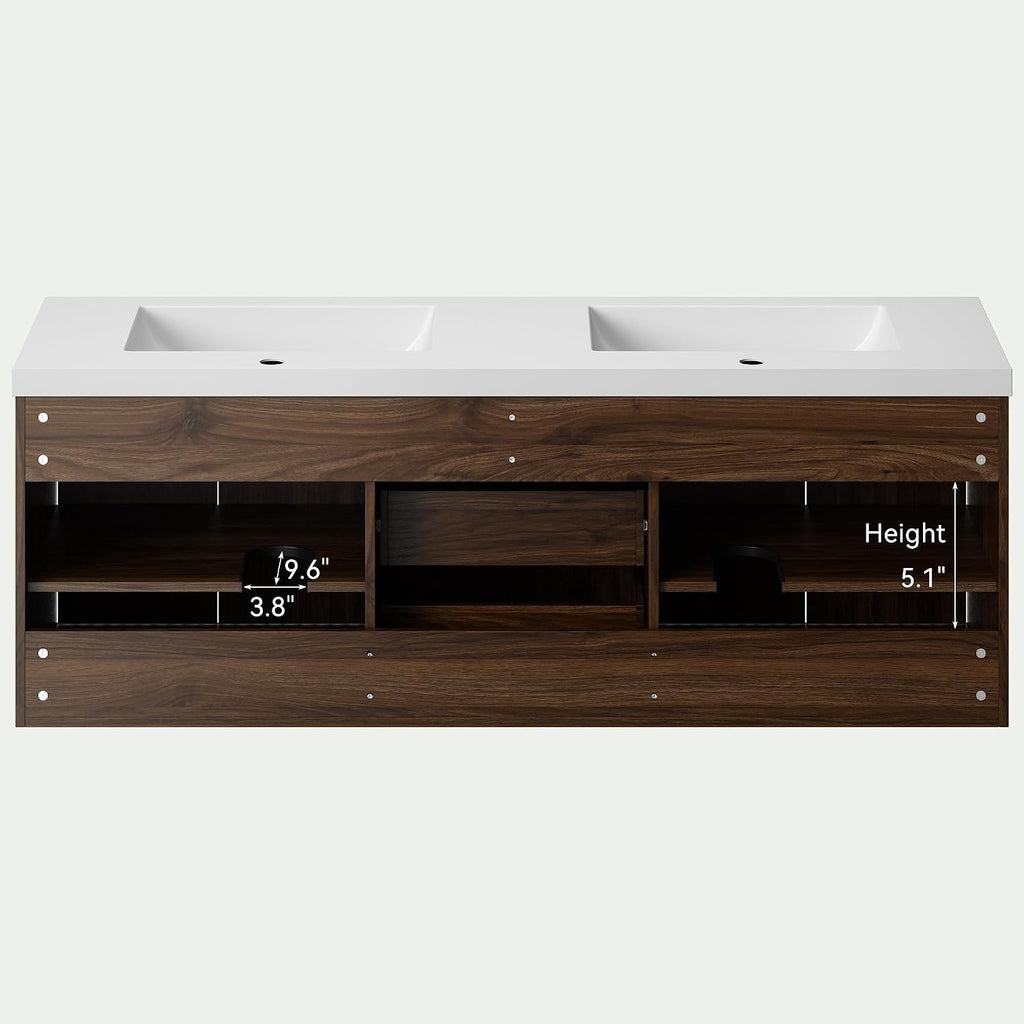 Walnut Fluted Floating Double Sink Vanity