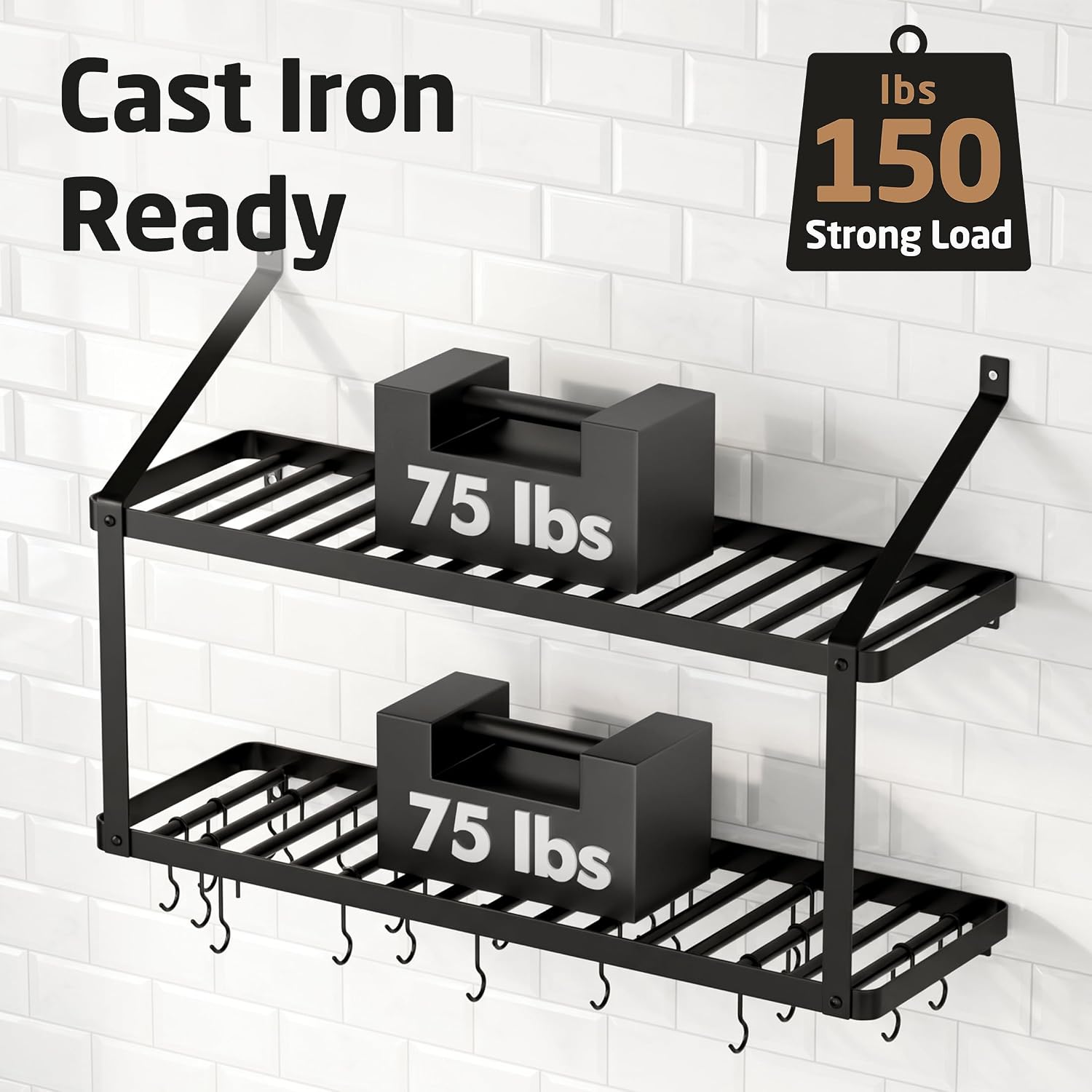 Heavy Duty Wall Pot Rack With Hooks