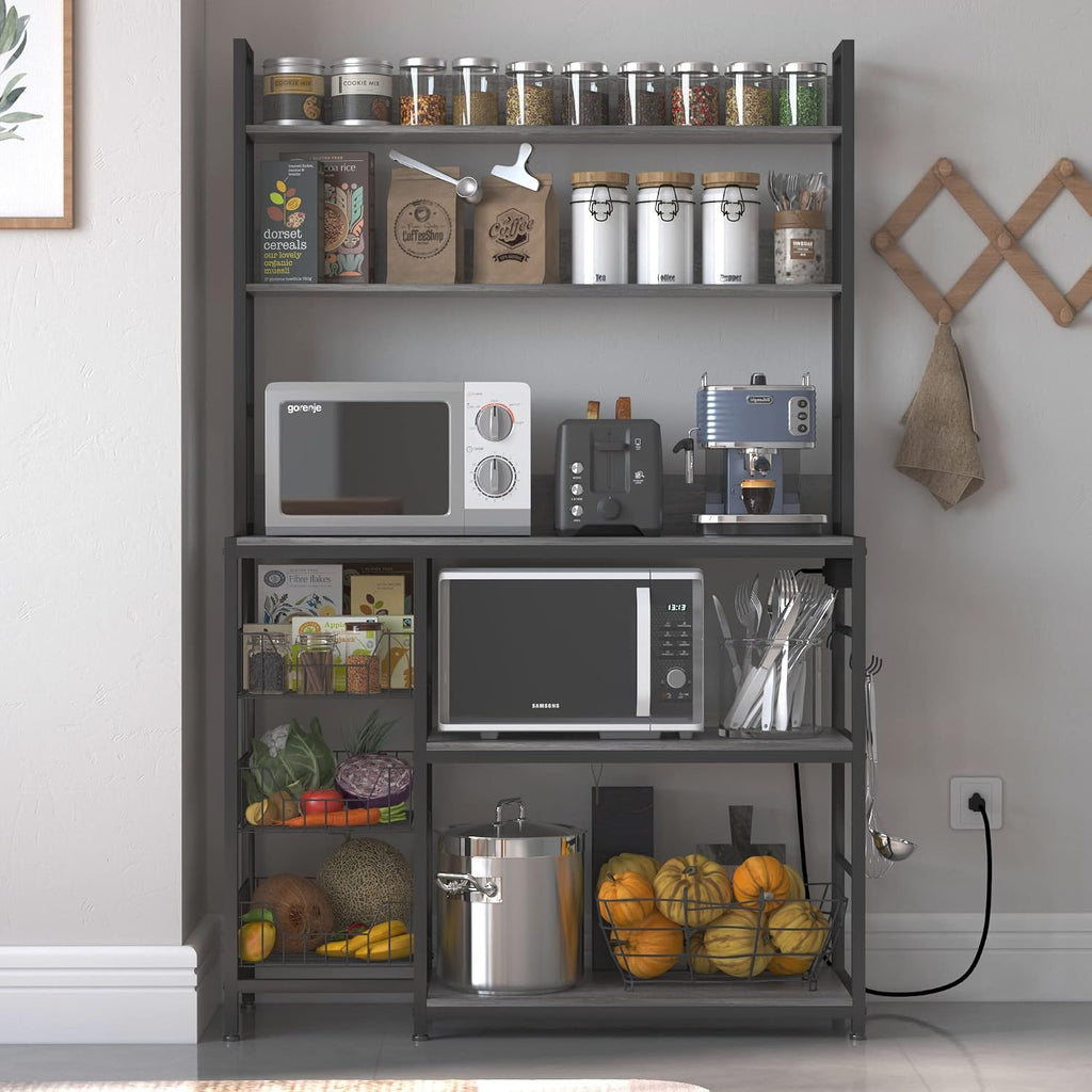 5-Tier Kitchen Rack With Outlet Hooks