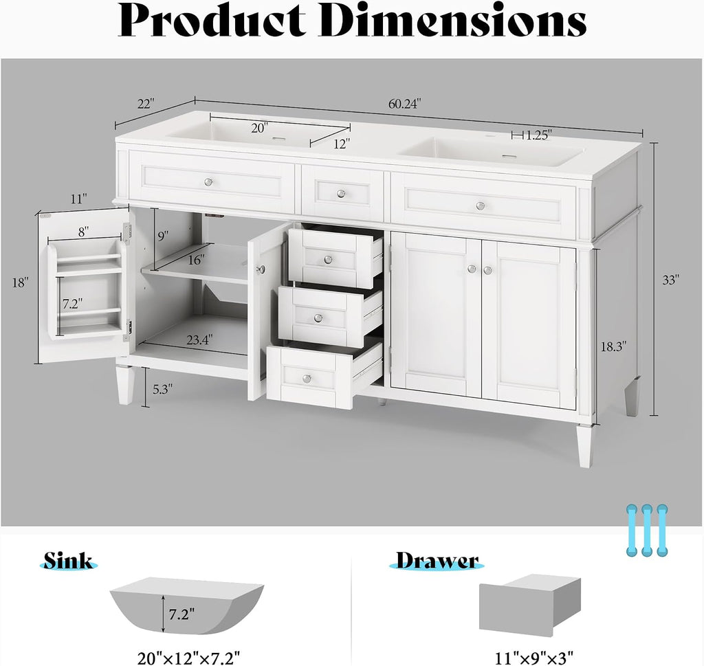White Modern Double Sink Bathroom Vanity