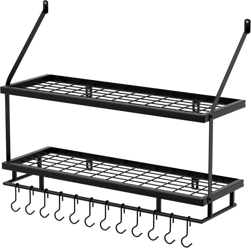 Wall Pot Rack With Hooks Storage Shelf