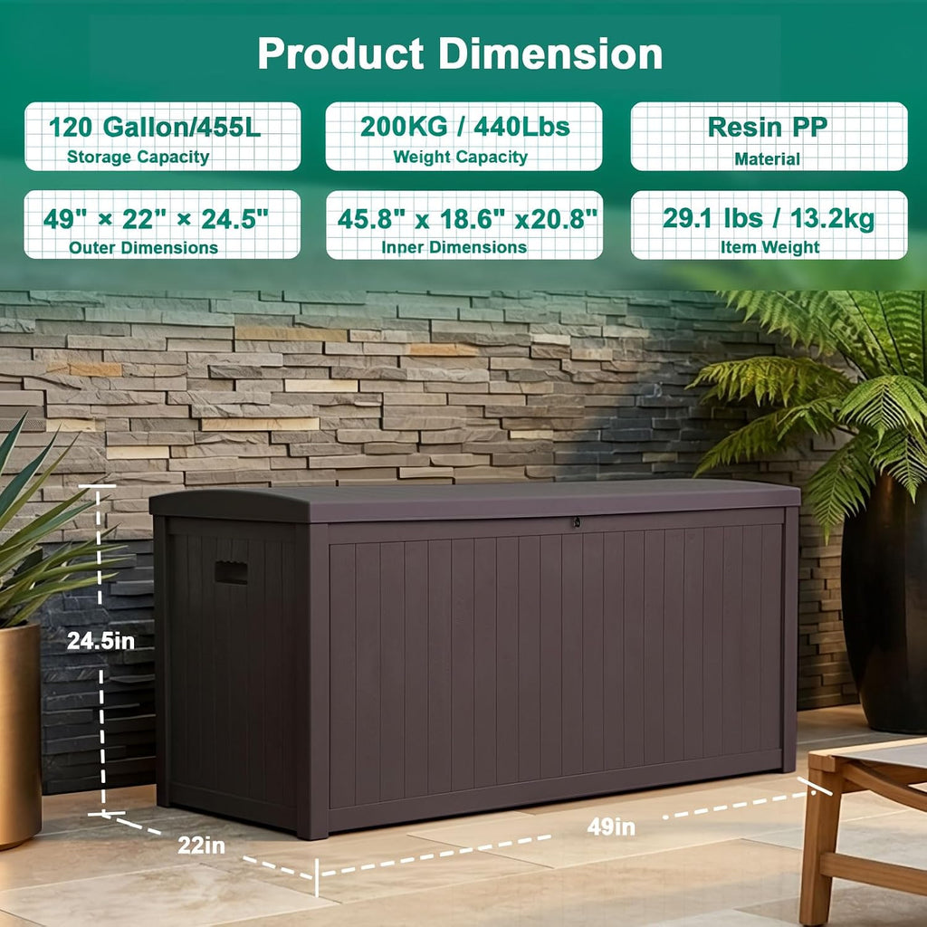 120 Gallon Lockable Waterproof Outdoor Storage Box