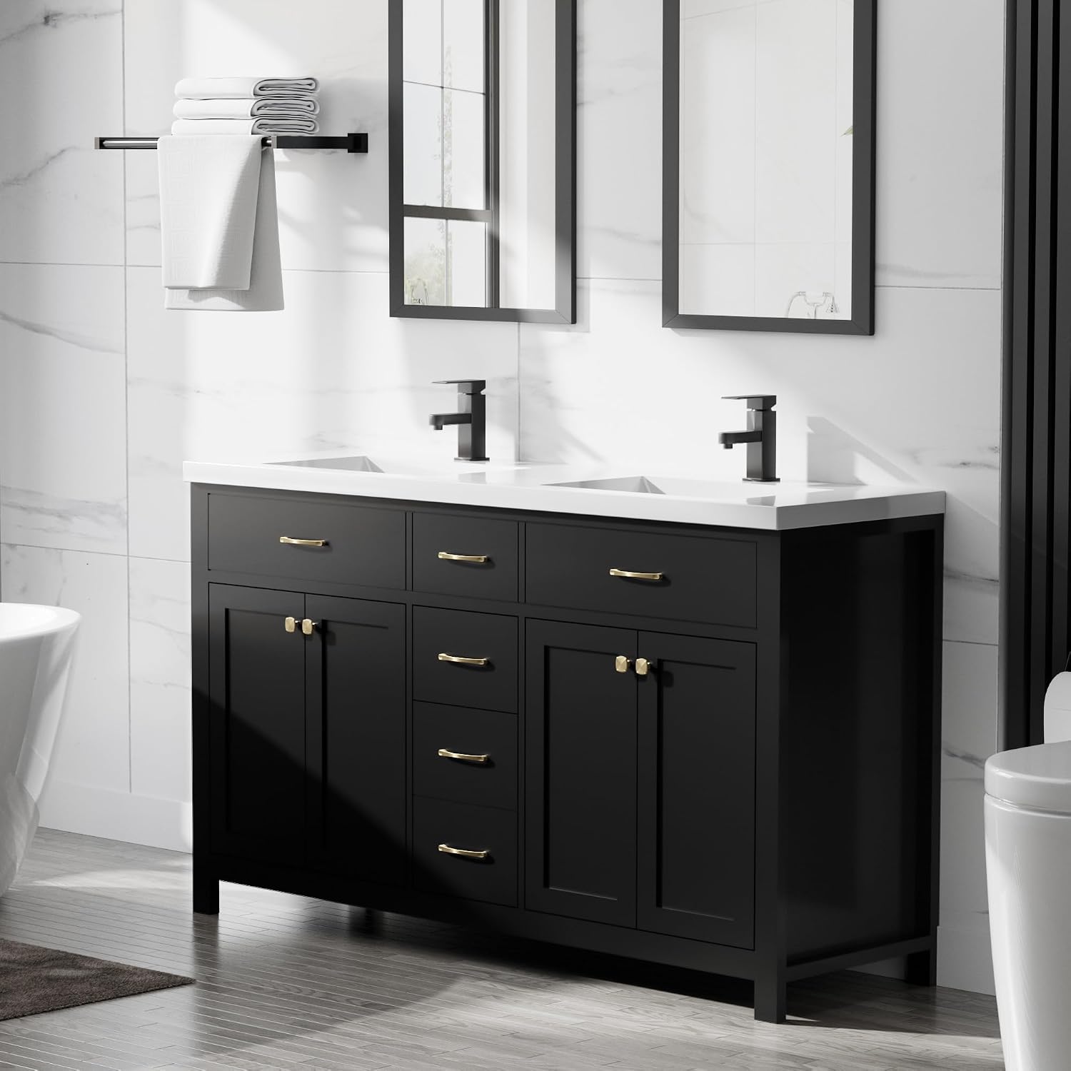 Black Double Sink Bathroom Vanity Set