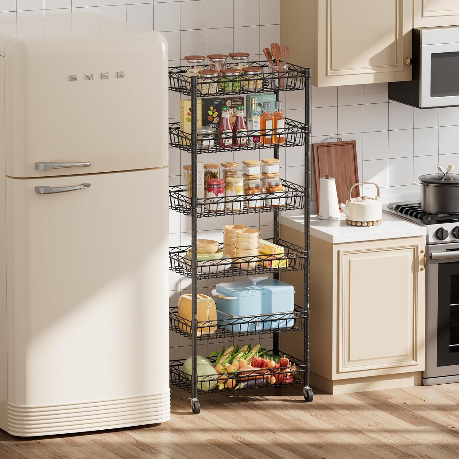6-Tier Wheeled Adjustable Metal Shelf