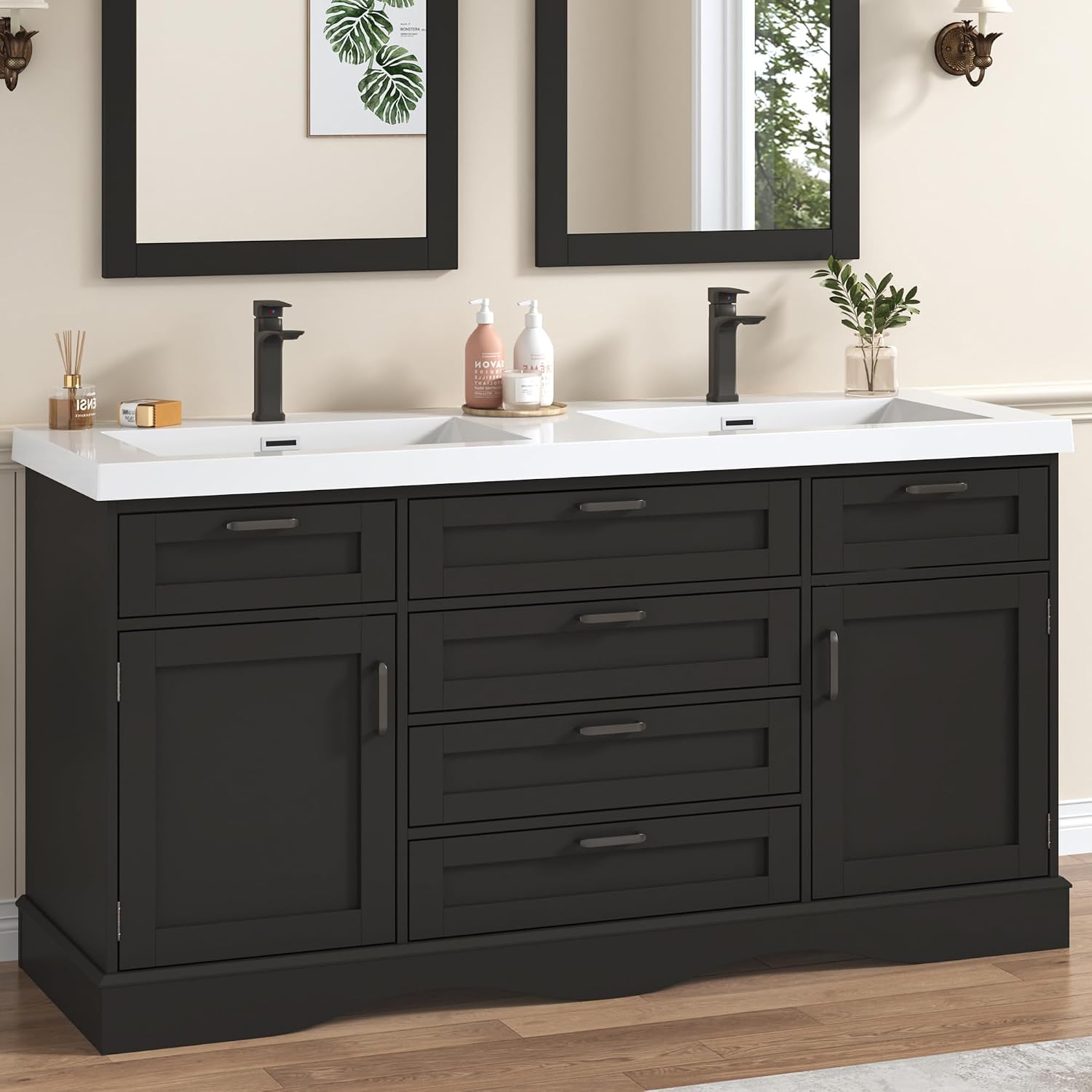 Black Freestanding Double Sink Vanity Cabinet
