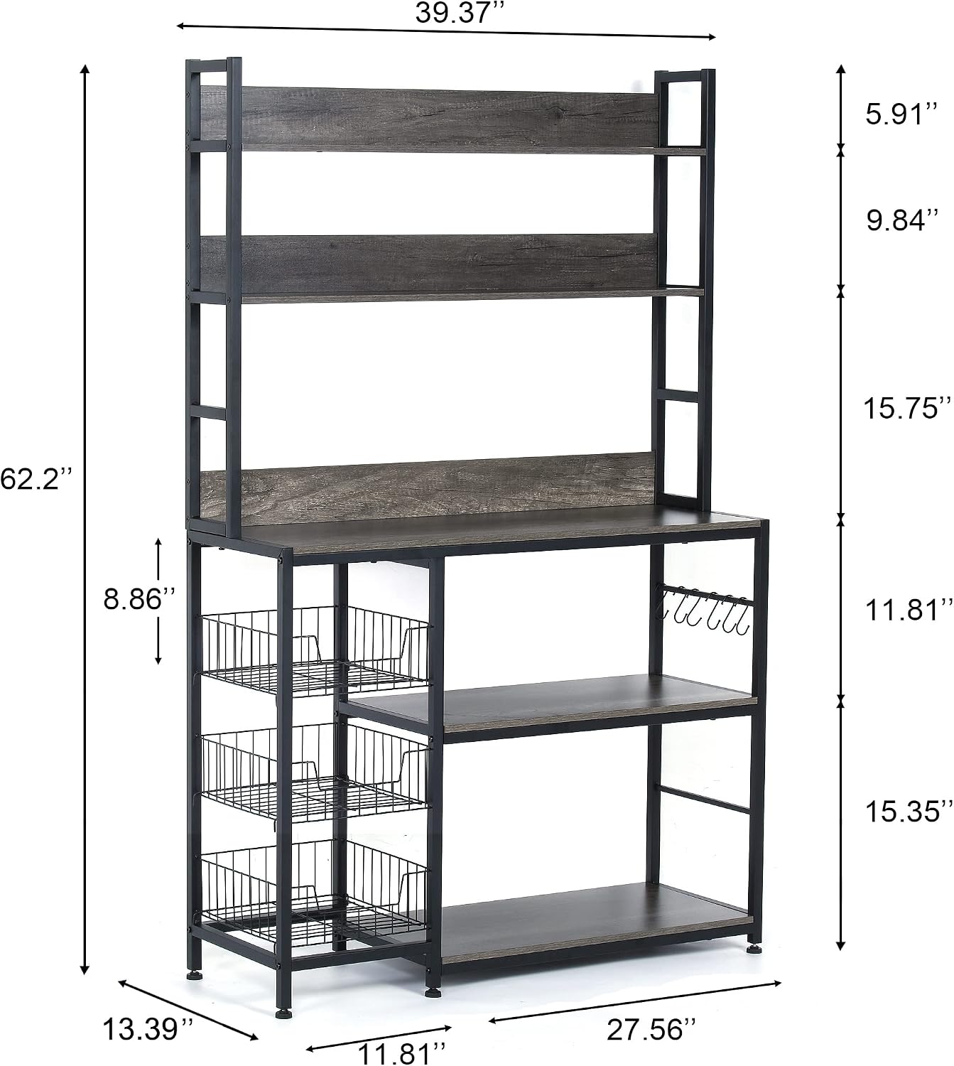 5-Tier Kitchen Storage Rack With Hooks