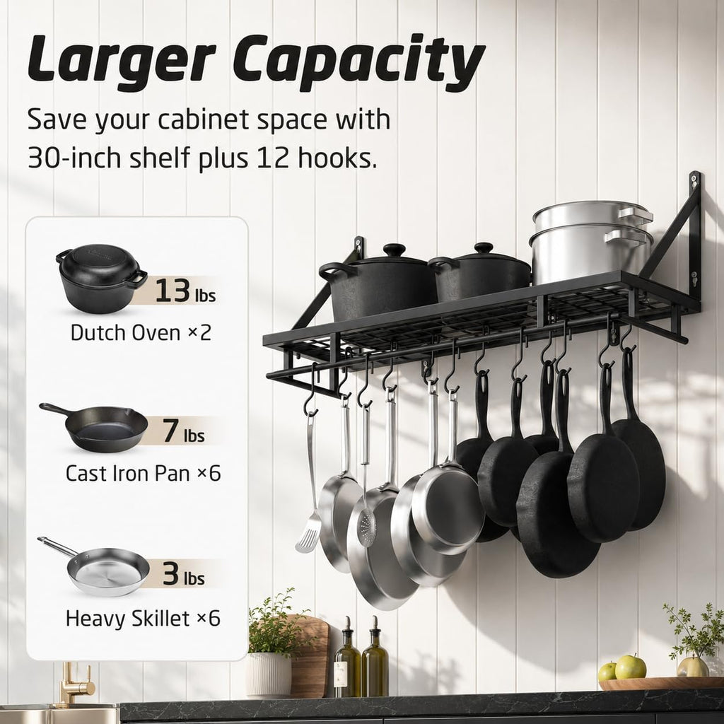 Matte Black Wall Mount Pot Storage Rack