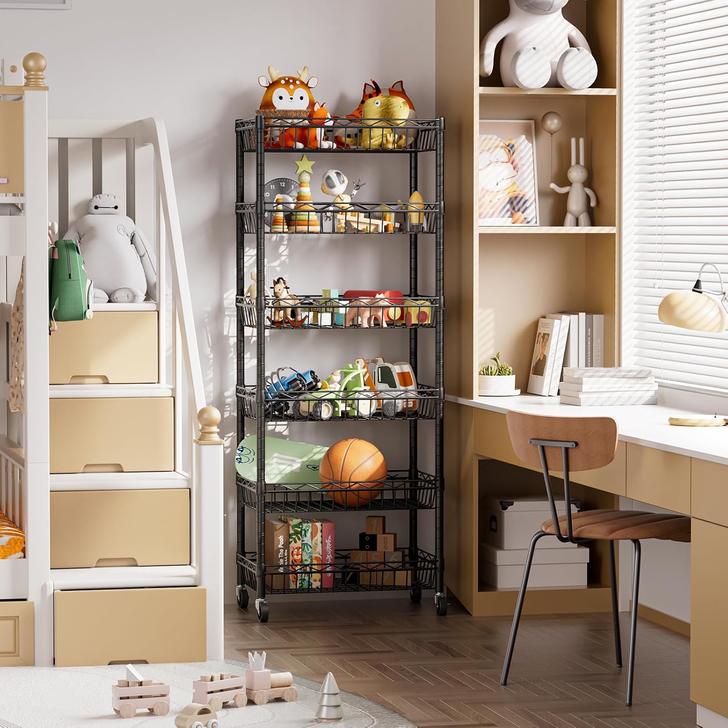 6-Tier Wheeled Adjustable Metal Shelf