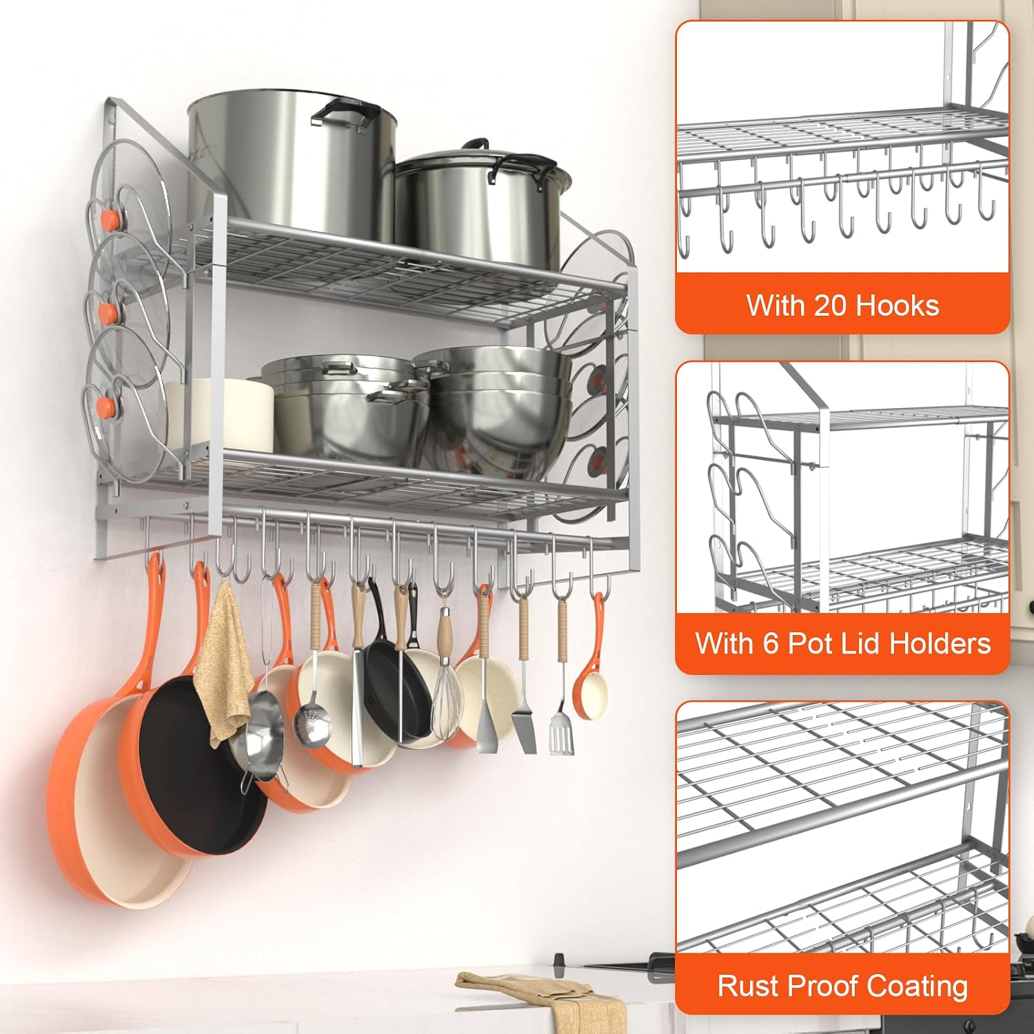 2-Tier Wall Cookware Storage Rack