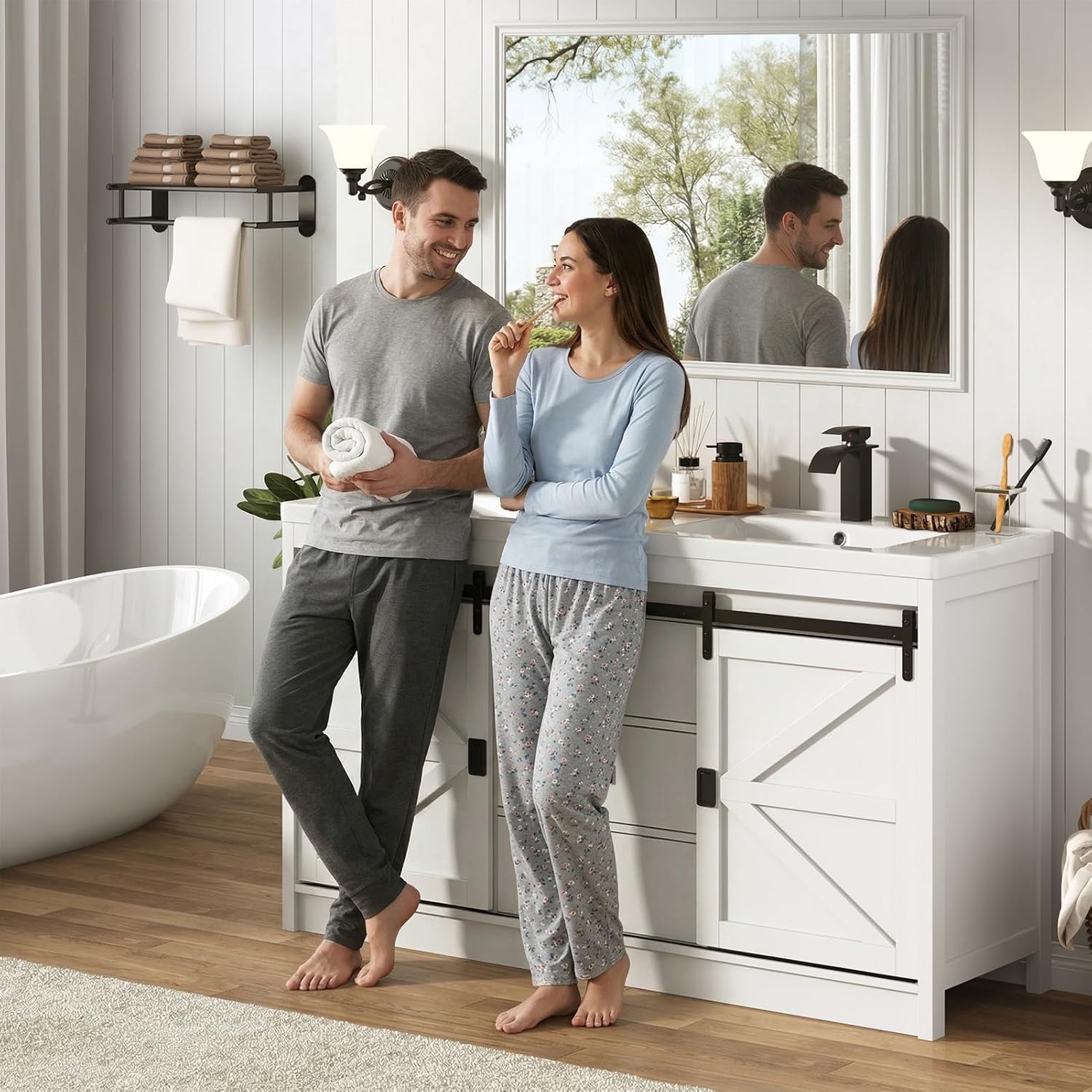 White Farmhouse Double Sink Vanity Set