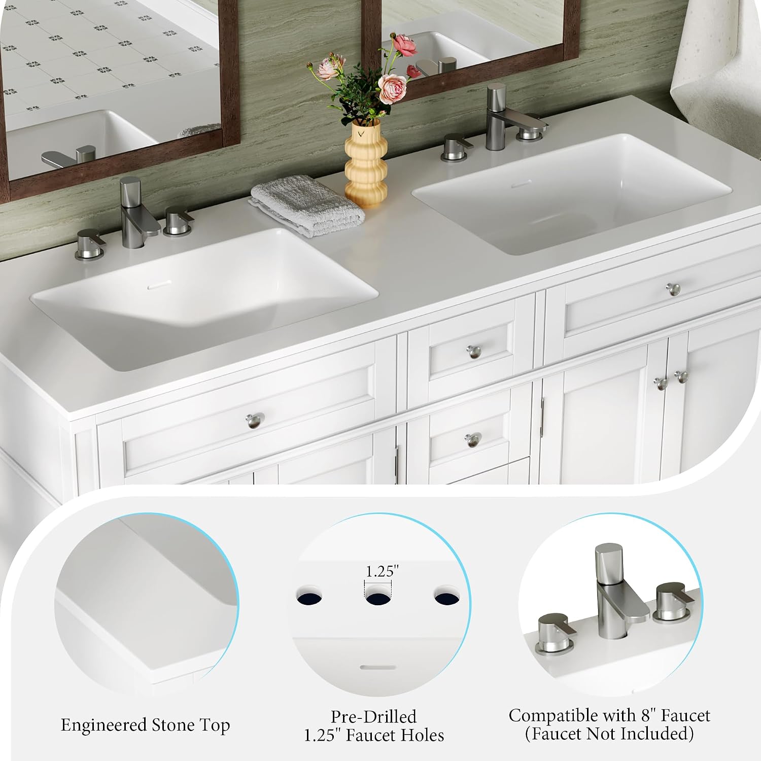 White Modern Double Sink Bathroom Vanity