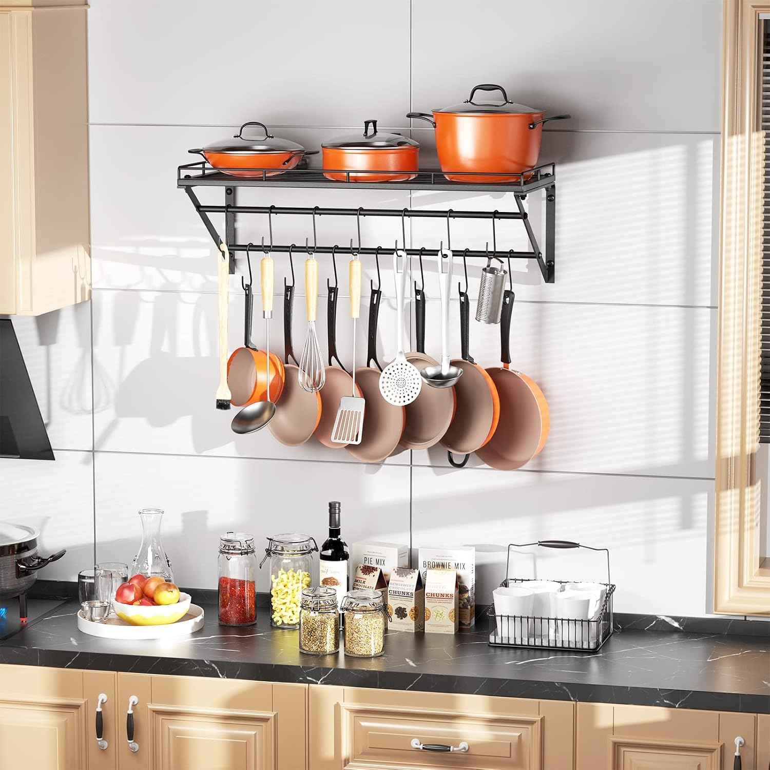 2-Tier Wall Mount Pot Organizer Rack