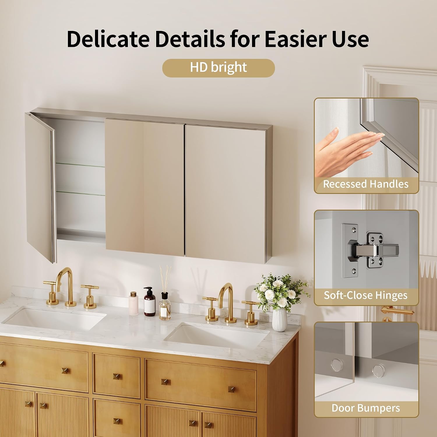 Frameless Mirrored Bathroom Storage Cabinet