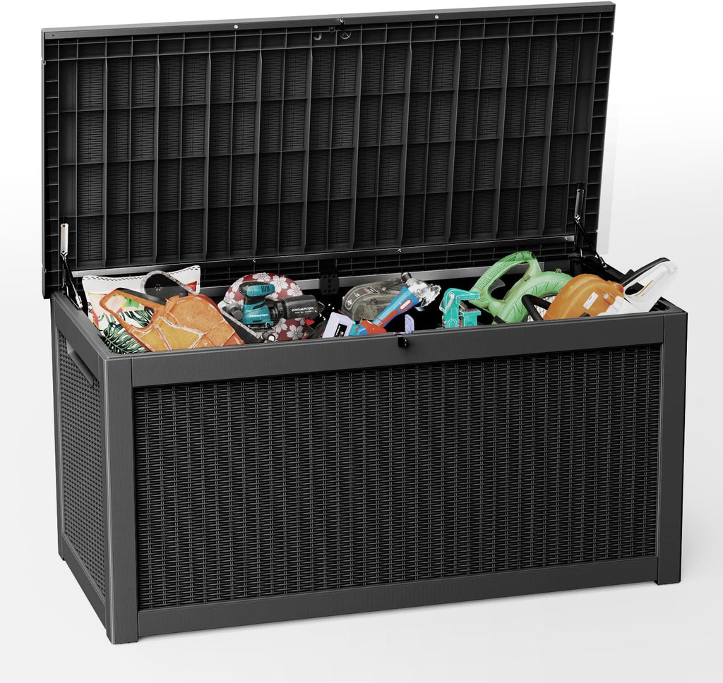 Black 120 Gallon Hydraulic Outdoor Storage Box