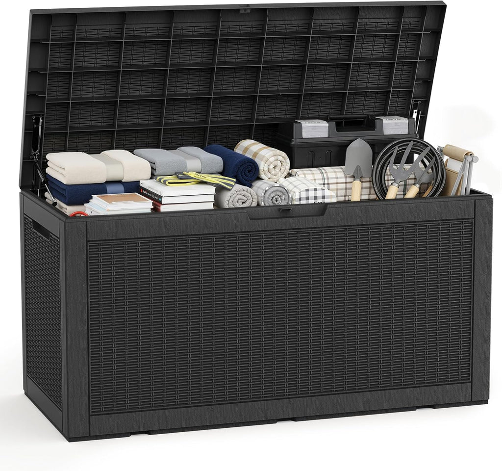 Black 120 Gallon Hydraulic Outdoor Storage Box
