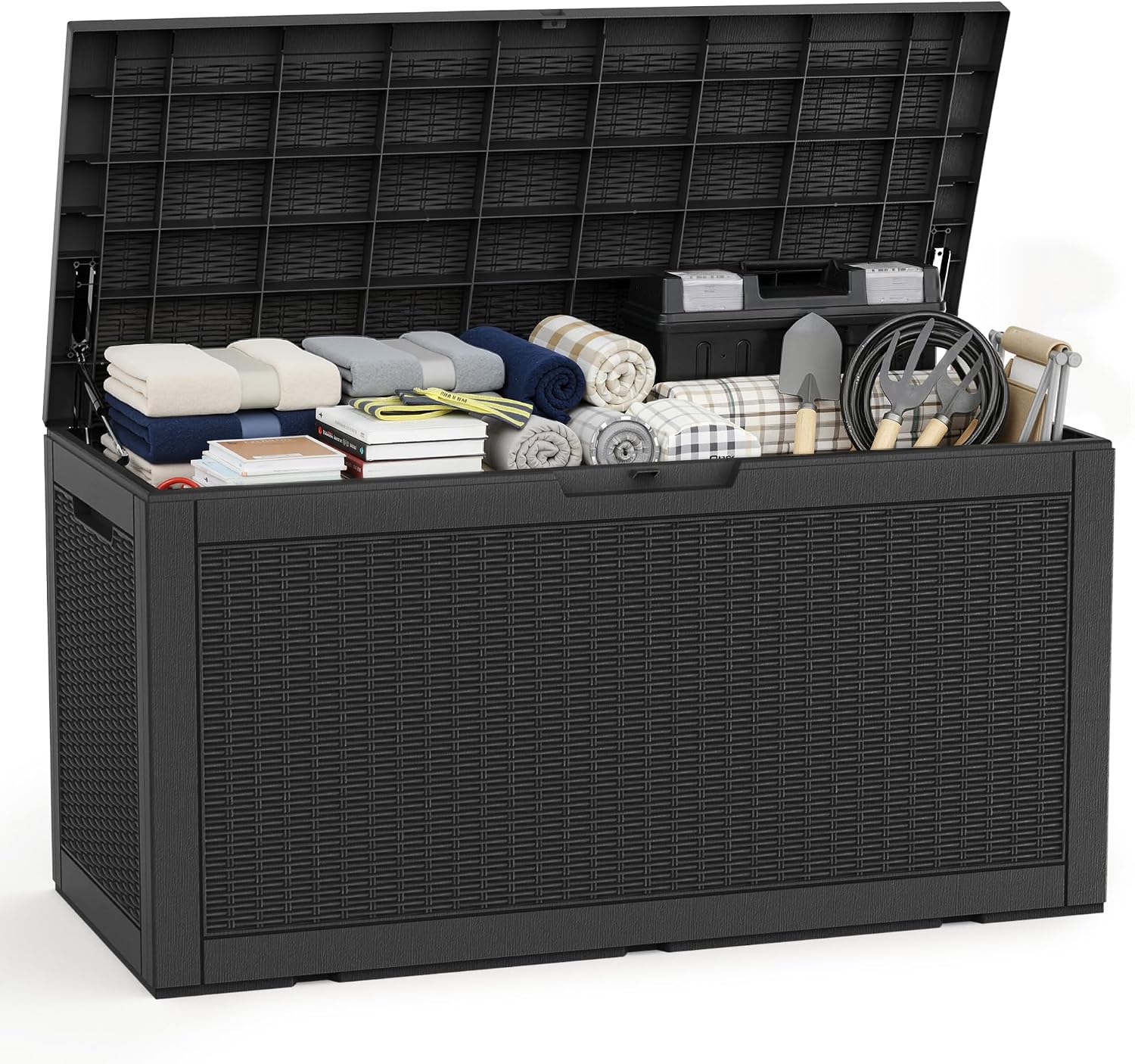 Black 120 Gallon Hydraulic Outdoor Storage Box