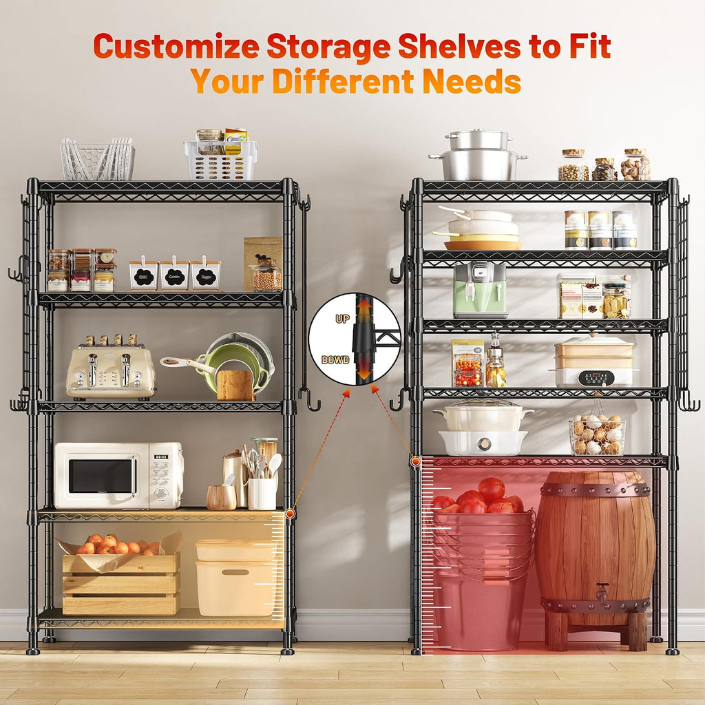 5-Tier Adjustable Storage Rack With Hooks