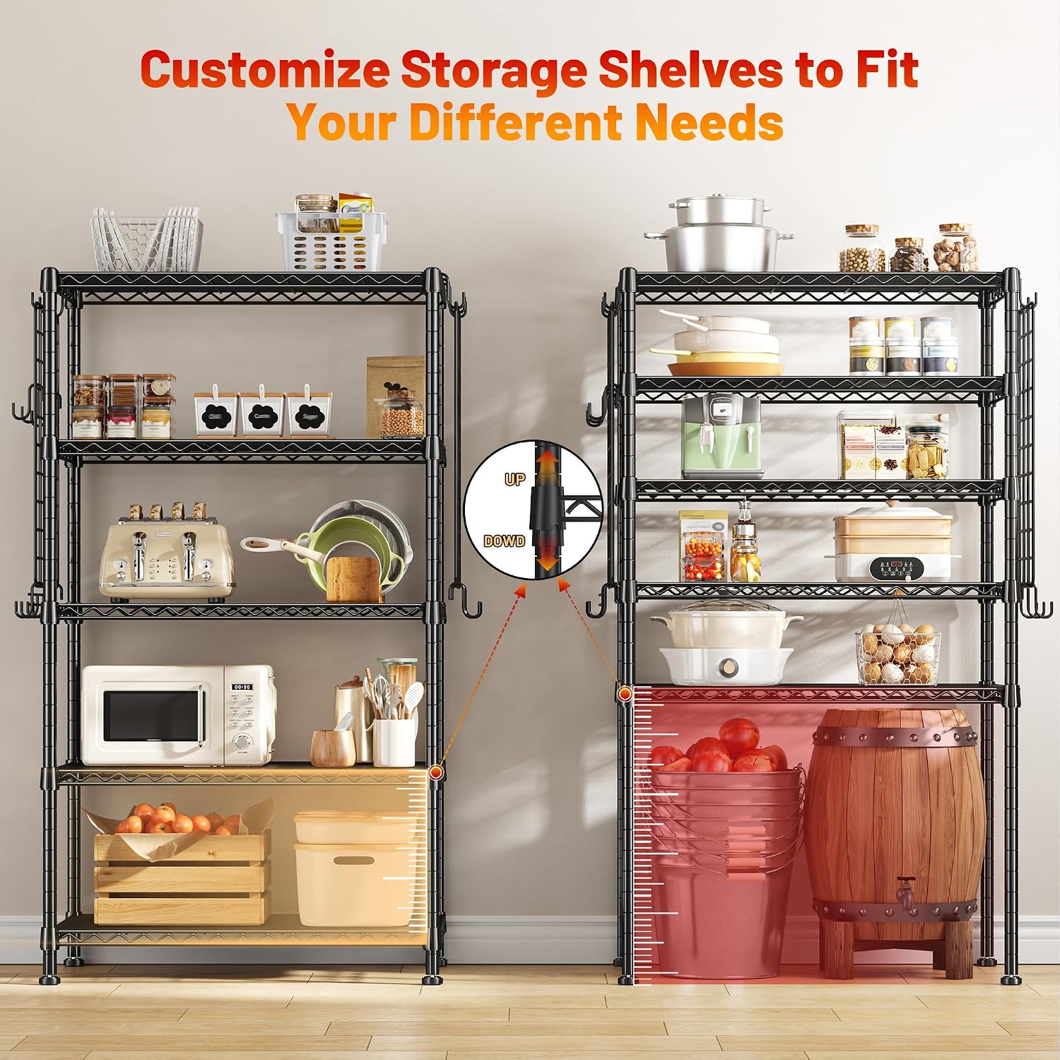 5-Tier Adjustable Storage Rack With Hooks