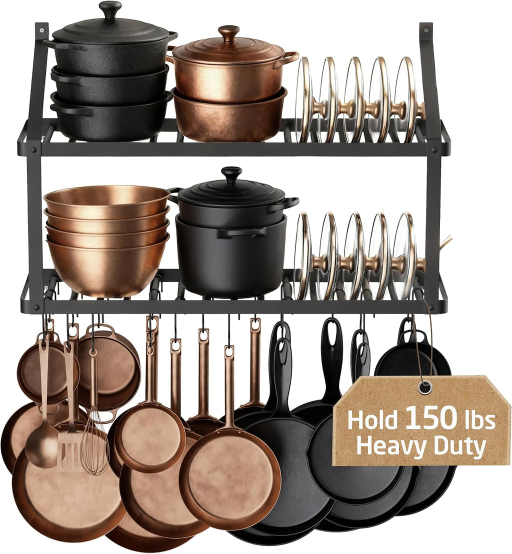 Heavy Duty Wall Pot Rack With Hooks