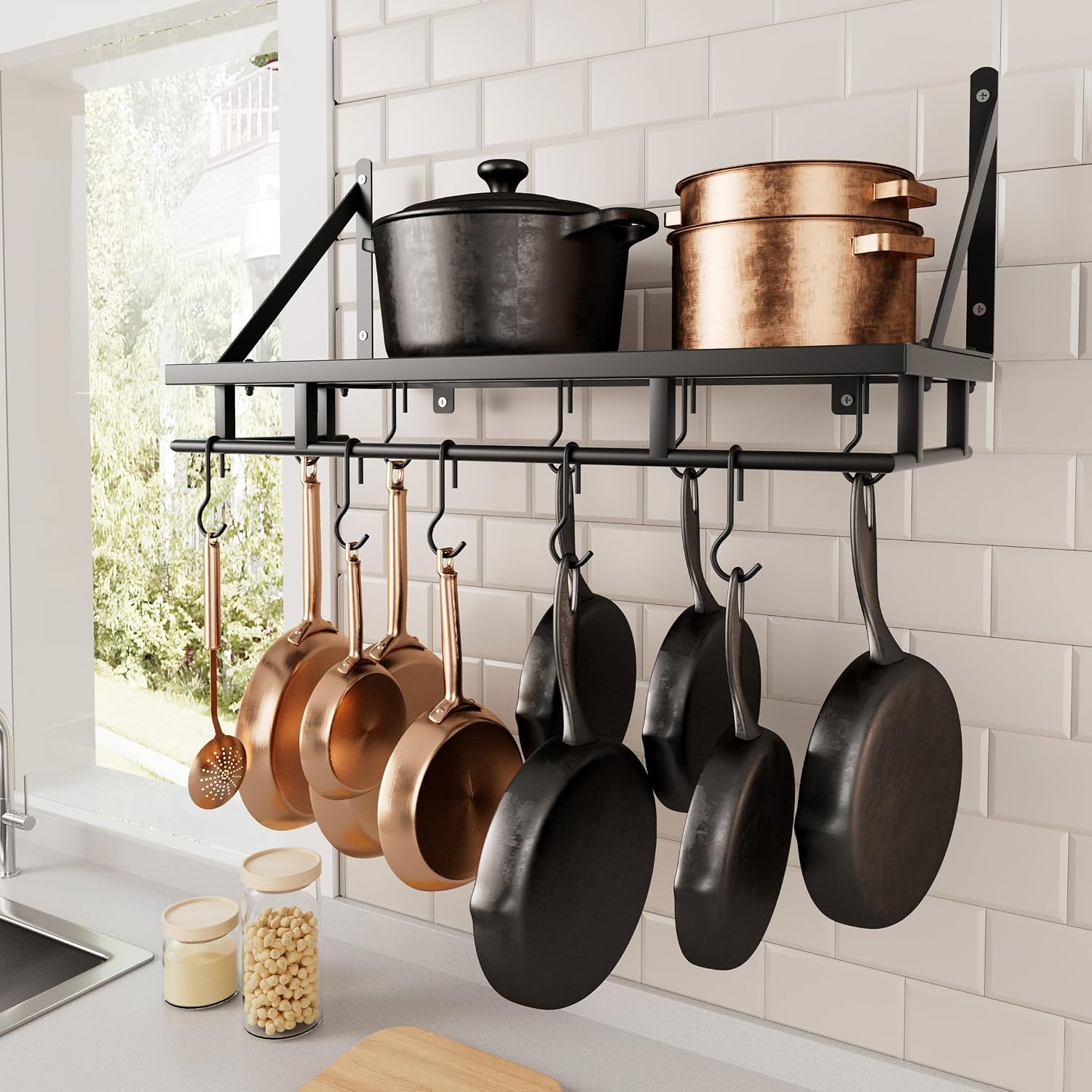 Matte Black Wall Mount Pot Storage Rack