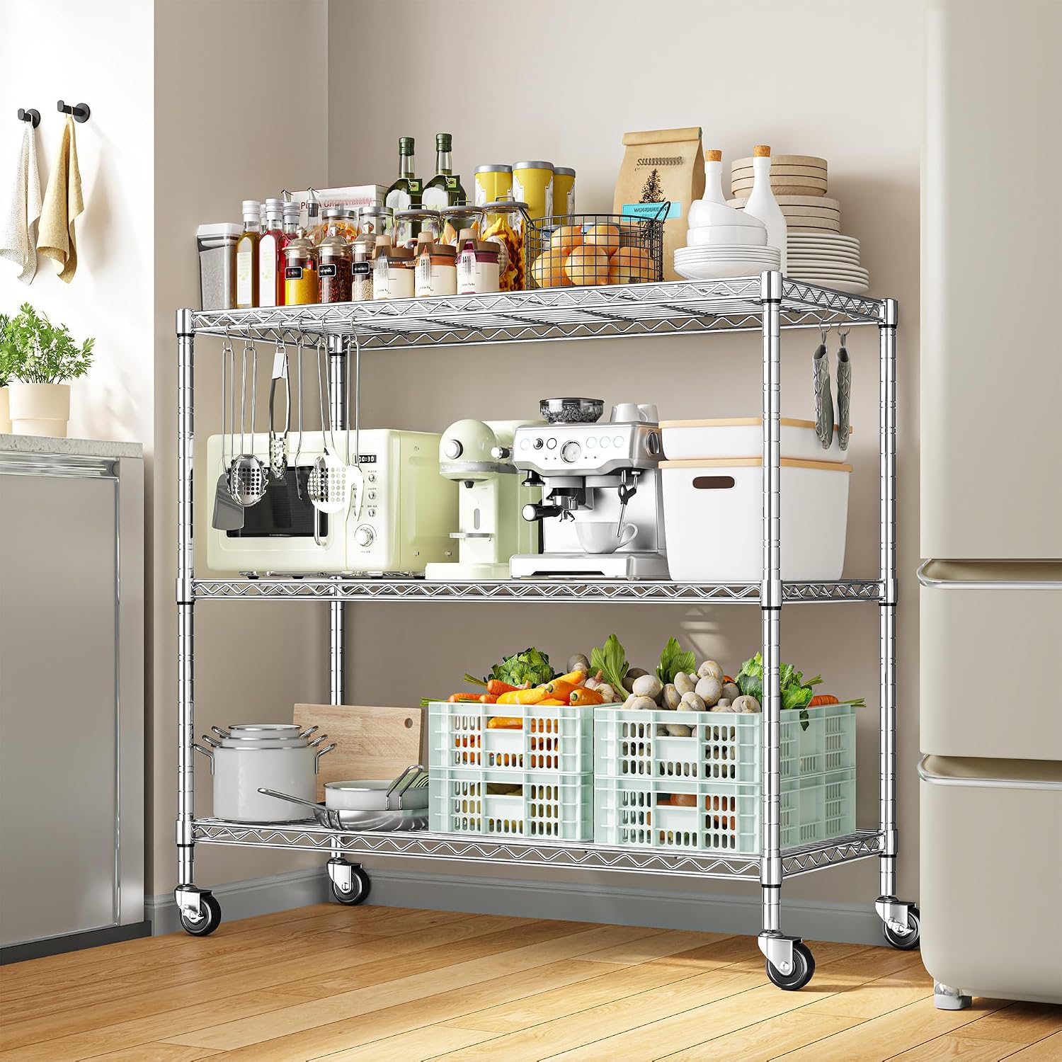 Mobile 3-Tier Heavy Duty Metal Storage Shelf