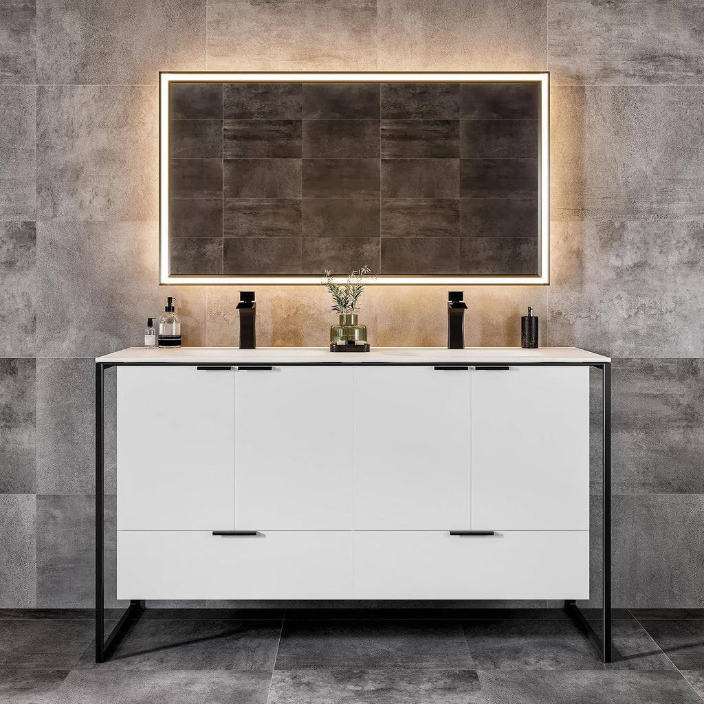 White Wall Mount Double Sink Vanity