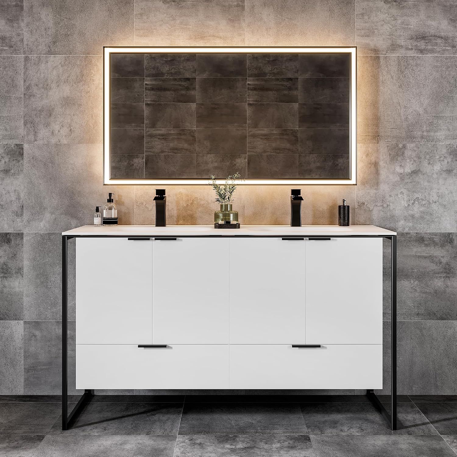 White Wall Mount Double Sink Vanity