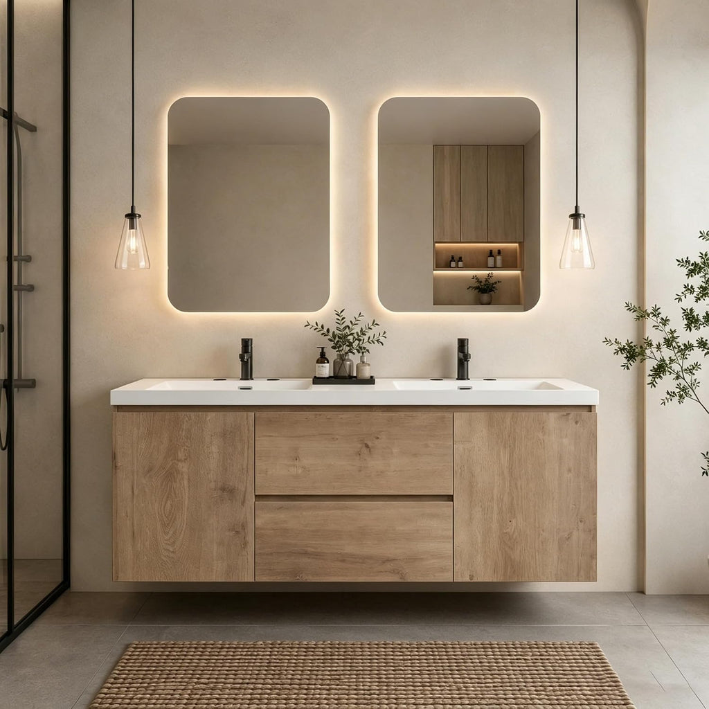 Wood Grain Floating Double Sink Vanity