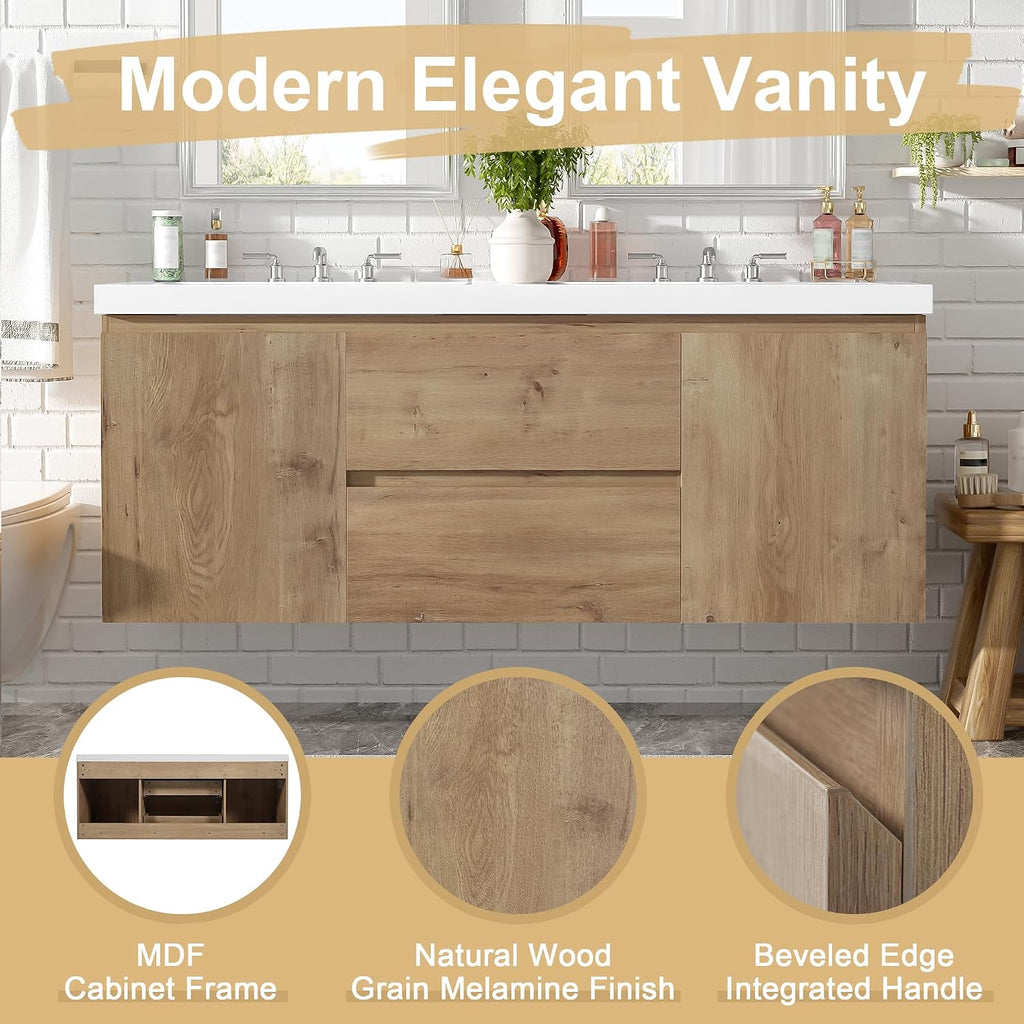 Wood Grain Floating Double Sink Vanity